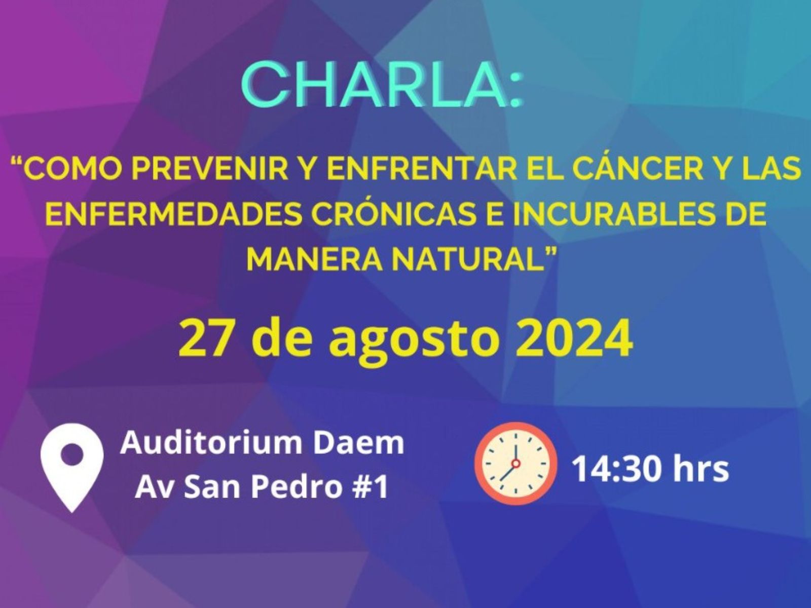 Invitan a participar en conversatorio sobre prevención del cáncer con destacado naturópata en San Pedro