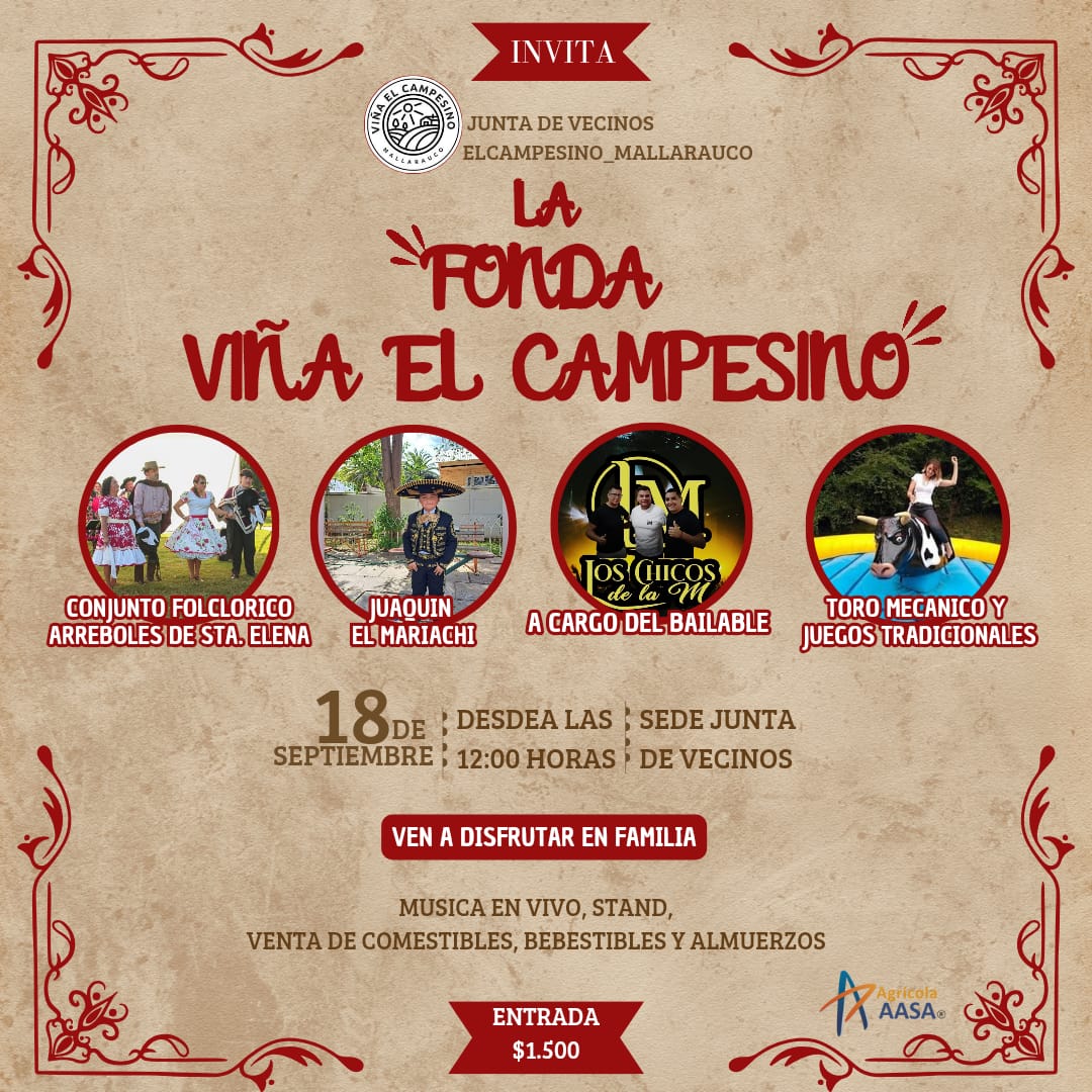 Invitan a participar en fonda de Viña El Campesino de Mallarauco