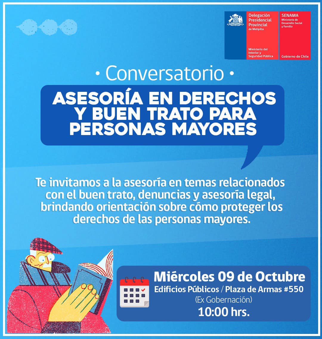 Este miércoles se realizará en Melipilla conversatorio: “Asesoría en Derechos y Buen Trato para Personas Mayores”